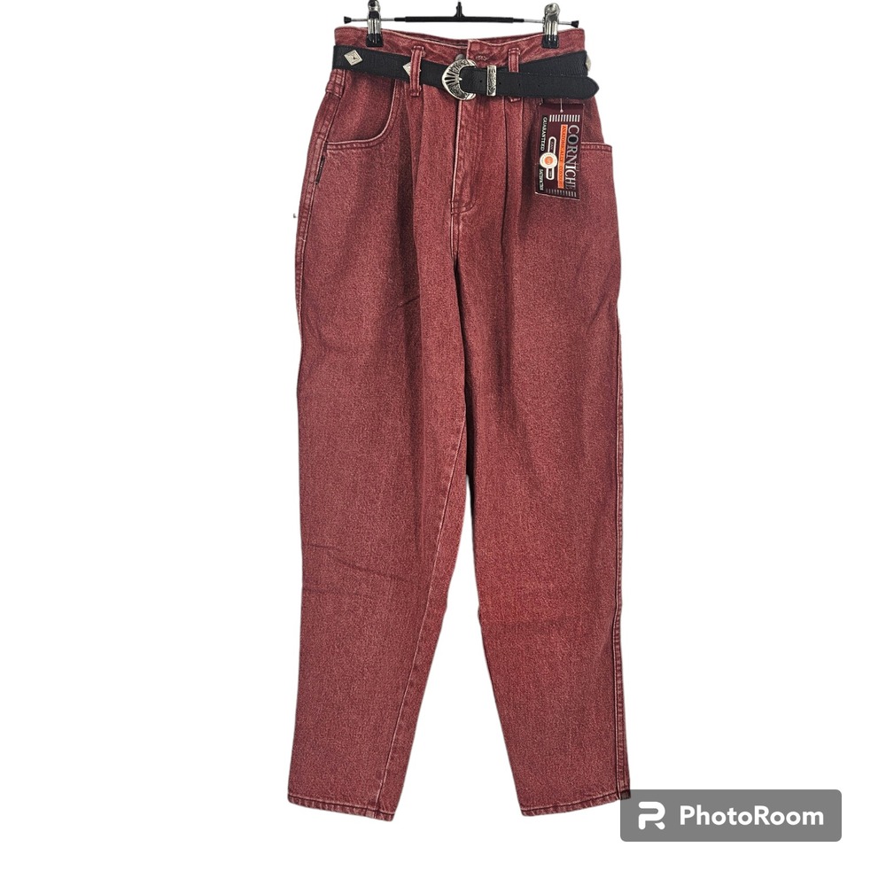 Corniche Jeans Red High Waist Tapered Leg Belted Western Deadstock NWT Size 6